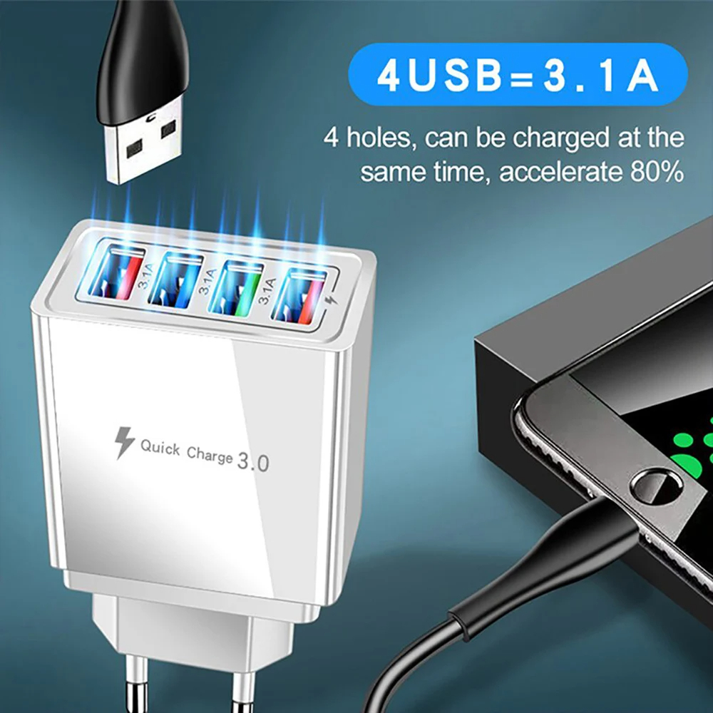 شاحن الحائط السريع QC3.0 بـ4 منافذ USB